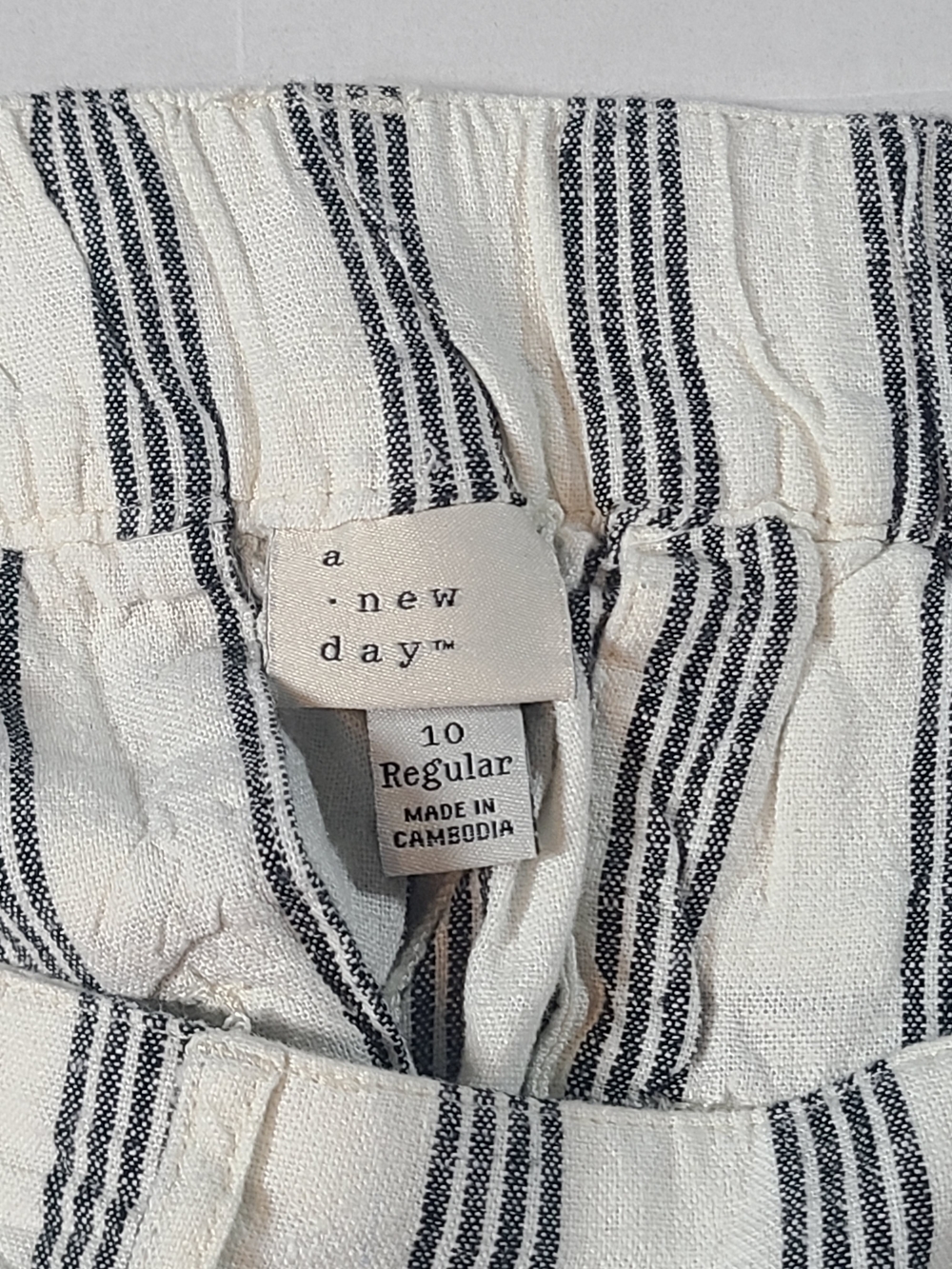 a new day Womens Classic Linen Blend Cream & Gray Striped  Wide Leg Pants 10R - Picture 4 of 11